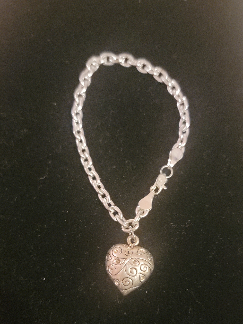 Silver Heart Charm Chain Bracelet